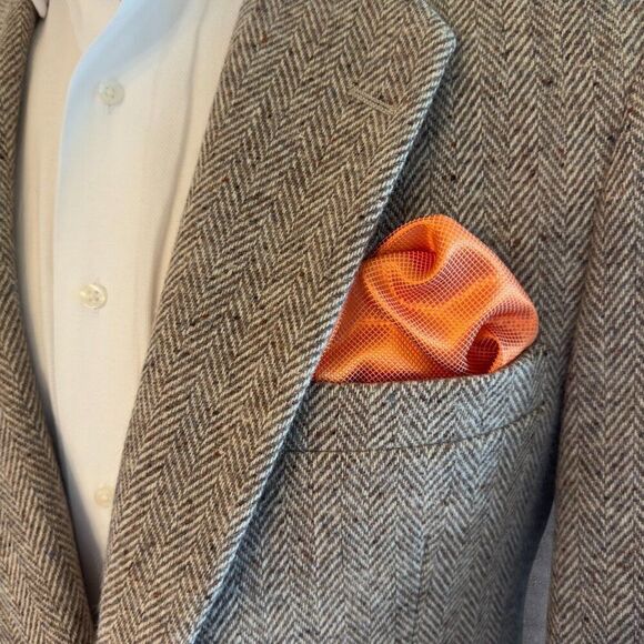 Pocket Square 8.5x8.5in Solid Orange PolySilk - Picture 1 of 2